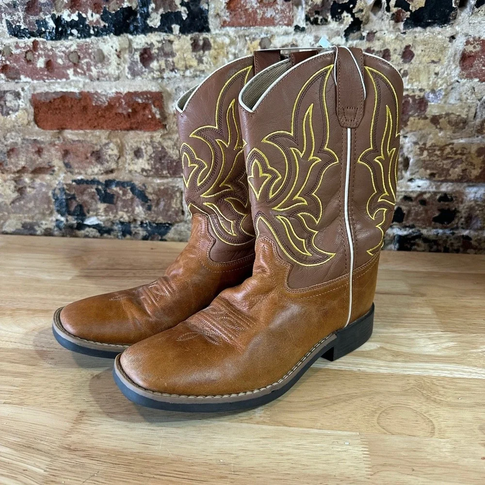 Cowboy Legend Youth 7 Brown Western Cowboy Boots Square Toe 1037-30K-CTR